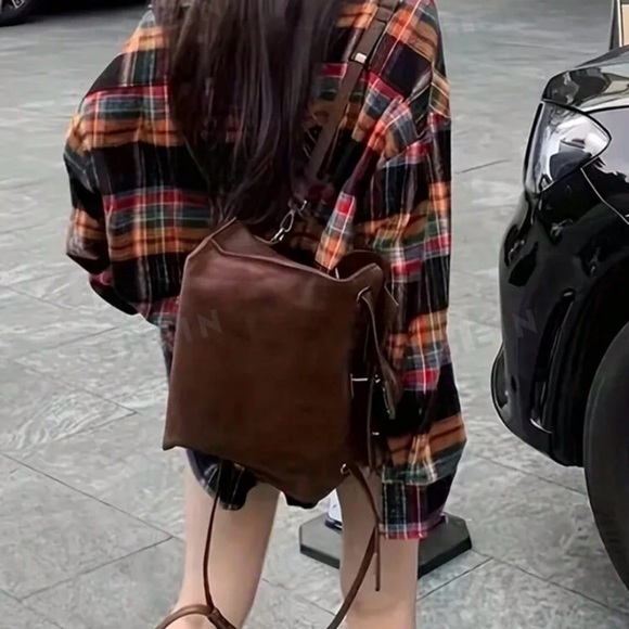 Women's Plaid Loose Fit Drop Shoulder Long Sleeve Casual - Picture 3 of 3